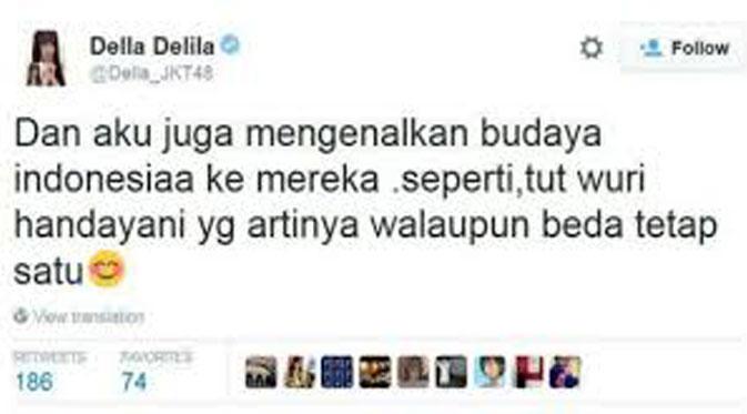 Kicauan Twitter Della Delila alias Della JKT48 yang kontroversial | Via: kaskus.co.id
