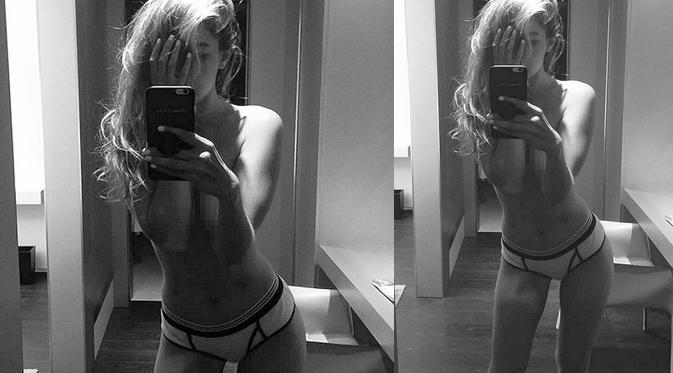 Gigi Hadid mengunggah foto toplessnya di media sosial. (foto: mirror.co.uk)