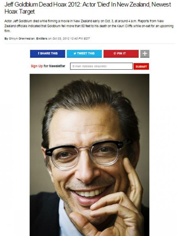 Berita 'kematian' Jeff Goldblum (via enstarz.com)