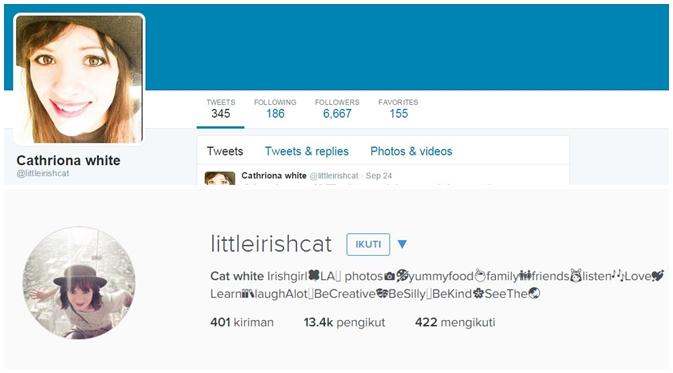 Akun media sosial Cathriona White (via Twitter dan Instagram Cathriona White)