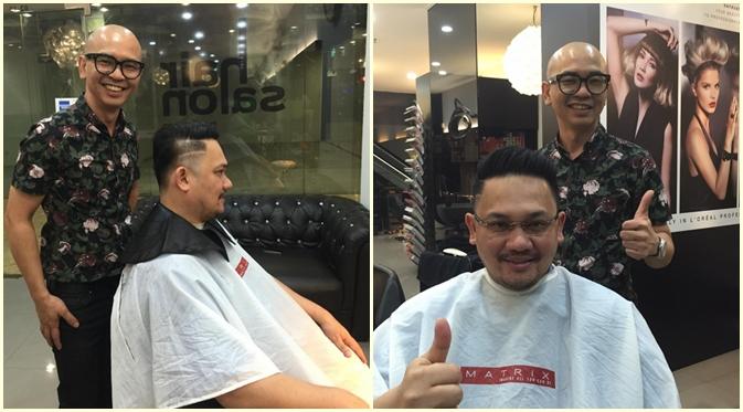 Farhat Abbas bersama seorang penata rambut di Singapura. (Twitter @farhatabbaslaw)