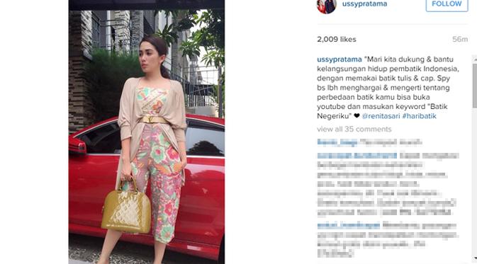 Ussy Sulistiawaty ikut melakukan kampanye agar lebih mengenal Batik Indonesia. (foto: instagram.com/ussypratama)