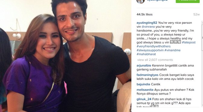 Ayu Ting Ting dan Vin Rana. (Instagram @ayutingting92)