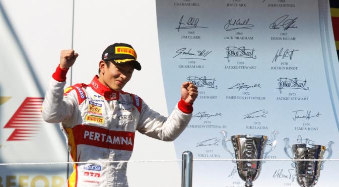 Rio Haryanto saat menempati posisi kedua pada Sprint Race GP2 Rusia di Sirkuit Sochi, 11 November 2015. (Rio Haryanto Media).