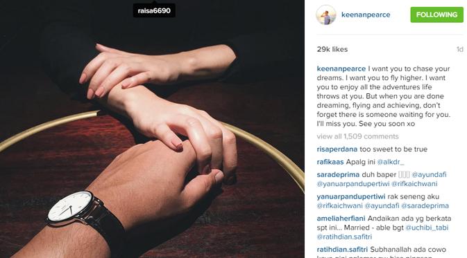 Pacar Raisa, Keenan Pearce memberi pesan manis untuk kekasihnya. (foto: instagram.com/keenanpearce)