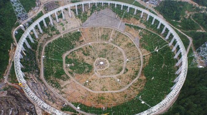 Pembangunan teleskop radio terbesar, FAST, di Tiongkok (sumber: internationalbusinesstimes.com) 