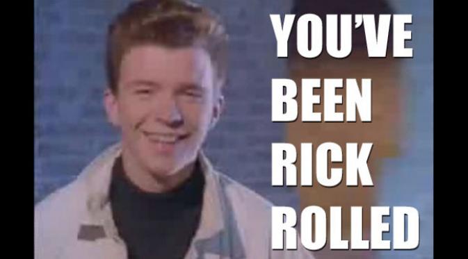 'Rick roll', alias berhasil dikerjai dengan lagu Rick Astley. (foto: genius.com)