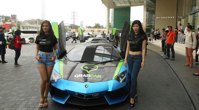 Mobil Lamborghini dengan desain khusus GrabCar (liputan6.com/Agustinus Mario Damar)