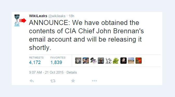 Situs pembocor informasi-informasi rahasia, WikiLeaks, mengklaim mendapatkan beragam konten dari email bos CIA, John Brennan (Foto: Ist)