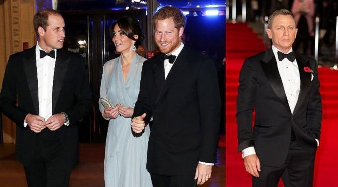 Pangeran William, Kate Middleton dan Pangeran Harry menghadiri premier film Spectre. Foto: Aceshowbiz