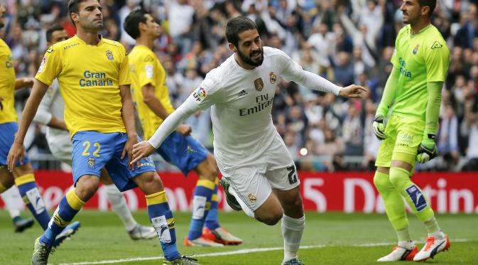 Isco merayakan gol ke gawang Las Palmas (Reuters)