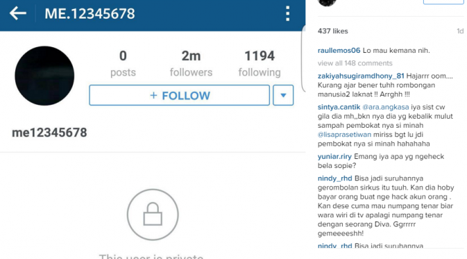 Akun instagram Krisdayanti sempat berganti nama usai diretas oleh orang tak dikenal [foto: instagram/Raullemos]