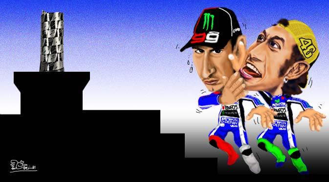 Karikatur Valentino Rossi vs Jorge Lorenzo (Abdillah/Liputan6.com)