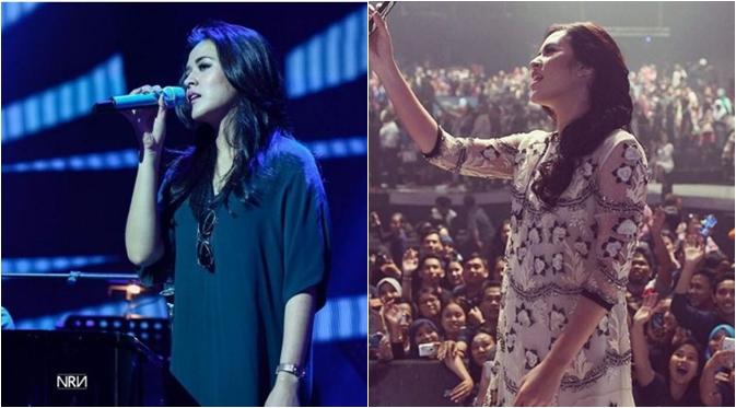Penampilan Raisa sebelum dan saat konser (via Bintang Pictures)