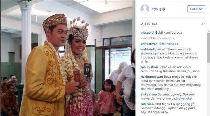 Elly Sugigi dinikahi Fery Anggara atau Rezky Aditya KW, Minggu (8/11/2015). (dok. Instagram)