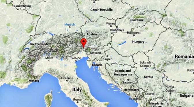 Letak kota Moggio Udinese di dekat perbatasan dengan Slovenia. (Sumber Google Maps)