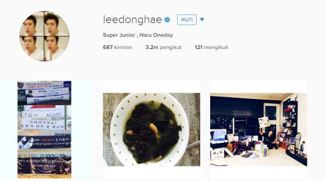 Donghae Super Junior dengan 3,2 pengikut (via instagram.com/leedonghae/)