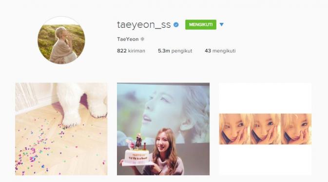 Taeyeon SNSD dengan 5,3 juta pengikut (via instagram.com/taeyeon_ss/)