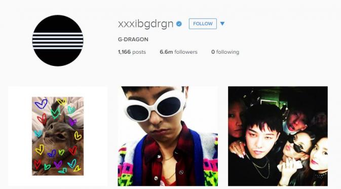 G-Dragon dengan 6,6 juta pengikut  (via instagram.com/xxxibgdrgn/)