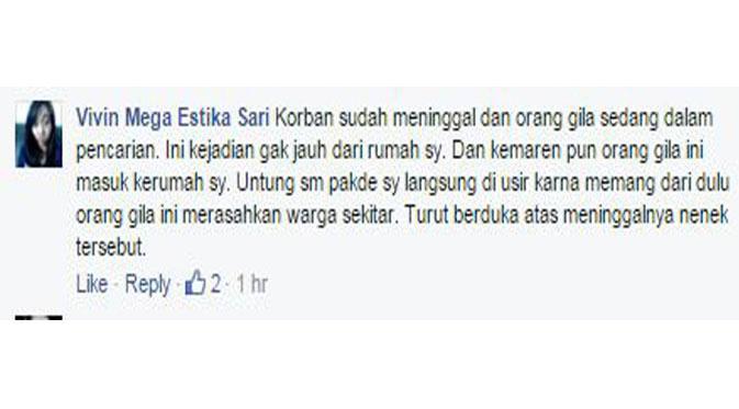 Netizen sebut si nenek korban penikaman di Jawa Timur sudah meninggal | Via: facebook.com