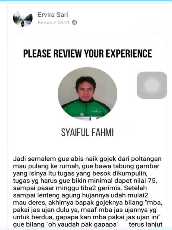 Abang ojek online baik hati, ikhlas bantu penumpang yang kesusahan | Via: facebook.com