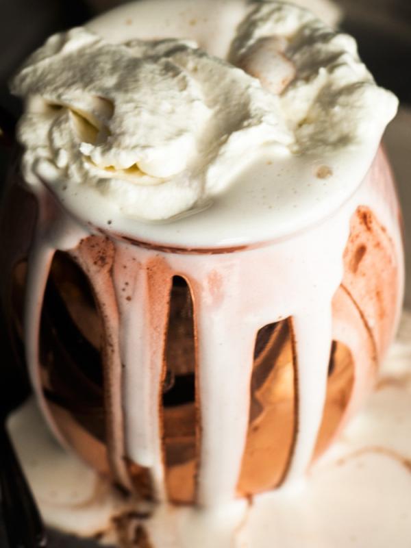 Dark Hot Chocolate with Whipped Mascarpone Cream | via: tasteofyummy.com