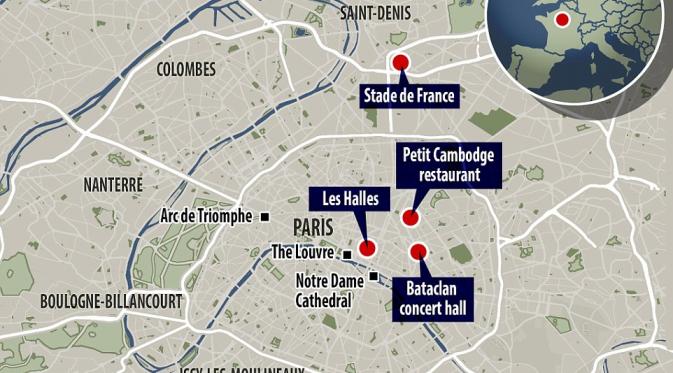 Peta teror di Paris| via: dailymail.co.uk