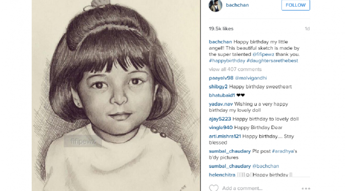 Abhishek Bachchan unggah foto sketsa di ulang tahun sang putri, Aaradhya Bachchan [foto: instagram/bachchan]