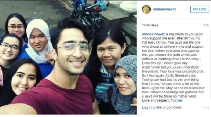 Shaheer Sheikh merasa terharu dengan fans yang masih terus mendukungnya (Source: Instagram.com)