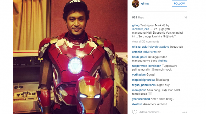 Giring Nidji bercita-cita manggung dengan mengenakan kostum Iron Man [foto: instagram/giring]