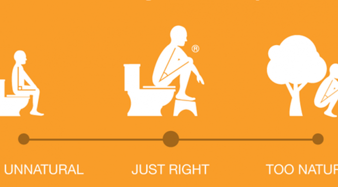 Posisi buang air di toilet duduk. Menurut studi, buang air besar di toilet modern adalah hal buruk bagi perut. Oleh karena itu, ambil kursi pendek untuk menopang kakimu hingga seperti sedang jongkok. (Via: squattypotty.com)