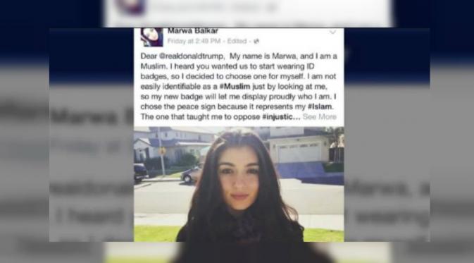Mempertimbangkan peraturan gagasan Trump, gadis asal Corona, California itu beralih ke Facebook untuk menyindirnya. (CNN)