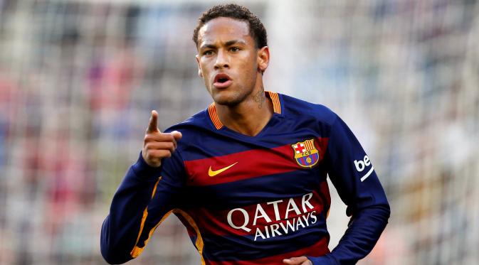 Ekspresi Neymar setelah mencetak gol ke gawang Real Sociedad dalam lanjutan La Liga Spanyol di Stadion Camp Nou, Barcelona, Sabtu (28/11/2015). (EPA/Alejandro Garcia)