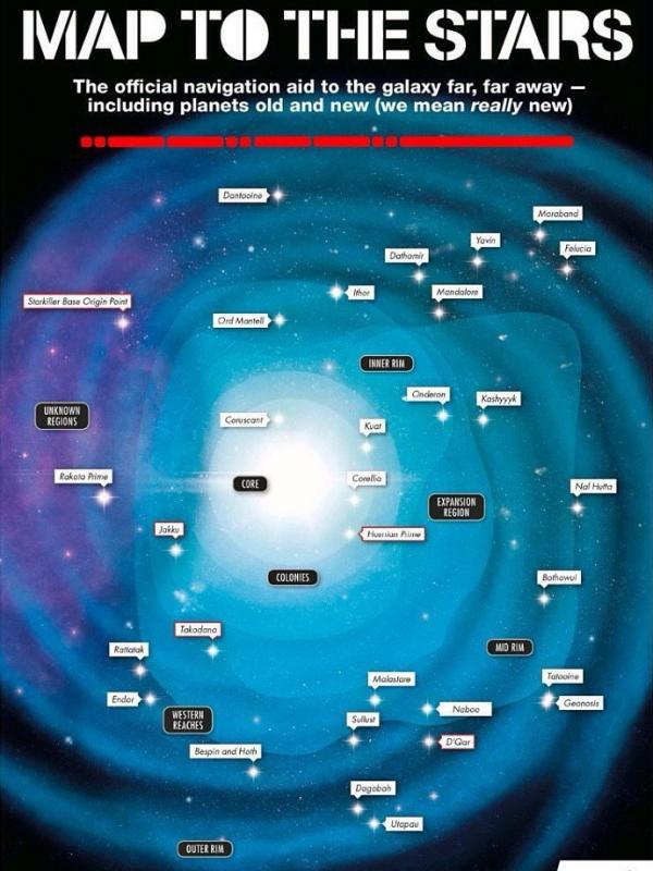 Tampilan peta galaksi untuk film Star Wars: The Force Awakens. (Ace Showbiz)