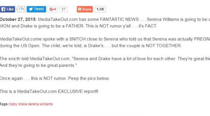 Berita Drake dan Serena Williams (via mediatakeout.com)