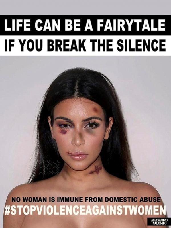 Kim Kardashian untuk kampanye anti kekerasan pada perempuan. Sumber: Dailymail