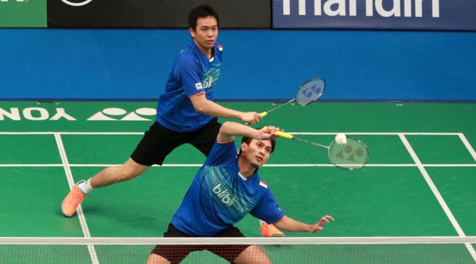 Ganda putra Indonesia Hendra Setiawan/Mohammad Ahsan (Liputan6.com/Humas PP PBSI)