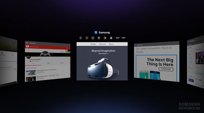 Tampilan peramban internet Samsung untuk pengguna Gear VR (sumber: samsungnewsroom.com)