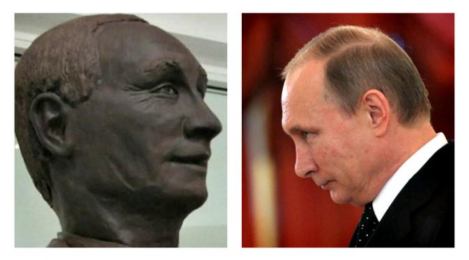 Ukiran Vladimir Putin terbuat dari cokelat. (Sumber BBC dan Daily Star)