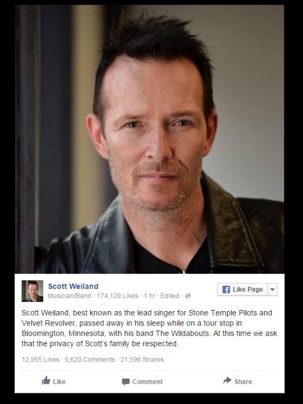 Scott Weiland meninggal dunia di usianya yang ke-48 tahun.