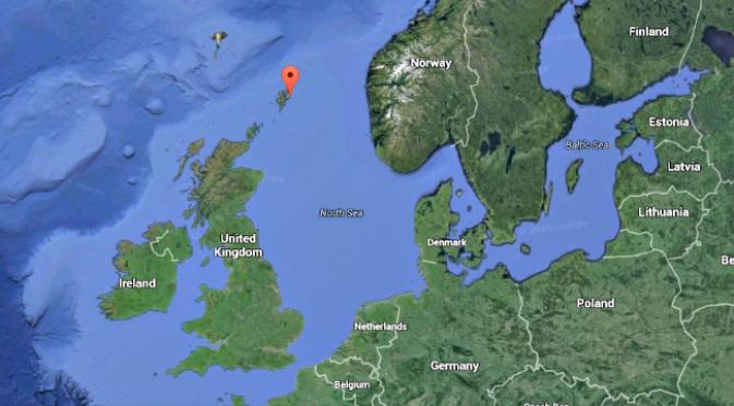 Letak pulau Out Skerries yang terpencil di Skotlandia. (Sumber Google Earth)
