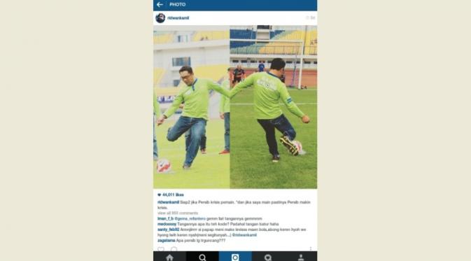 Ridwan Kamil melalui akun Instagram 'menawarkan diri' jadi pemain Persib. (Instagram Ridwan Kamil)