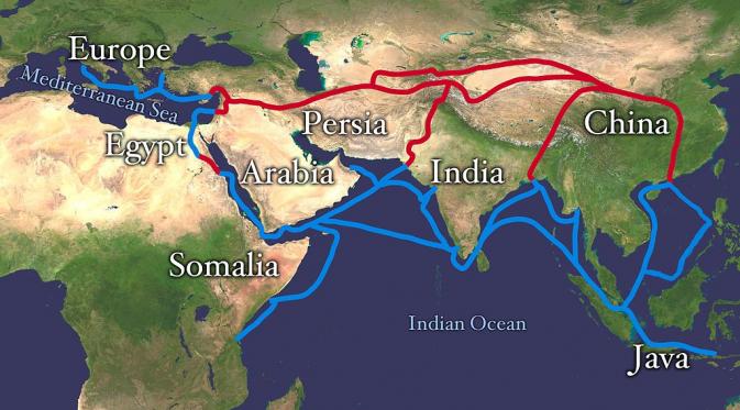 Rute Jalur Sutra kuno, melintasi antarbenua (Wilkipedia)