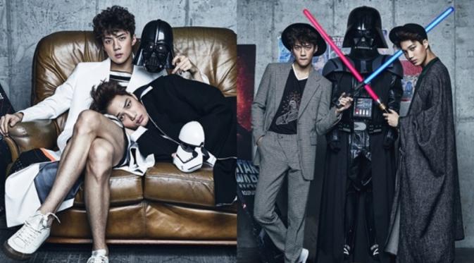 EXO berfoto dengan konsep 'Star Wars VII'. foto: kpopstarz