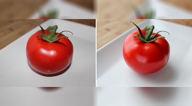 Foto Tomat dengan dan tanpa Lampu Flash. Kredit: Pro Food Blogger
