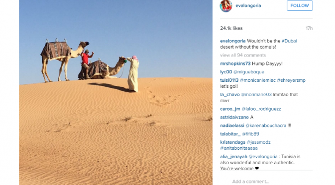 Jose Antonio Boston lamar Eva Longoria di tengah gurun pasir [foto: instagram/evalongoria]
