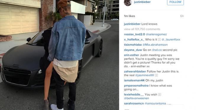Entah apa yang dilakukan Bieber, lalu apa pula maksudnya mengunggah foto itu di ruang maya publik? (sumber foto: Instagram Justin Bieber)