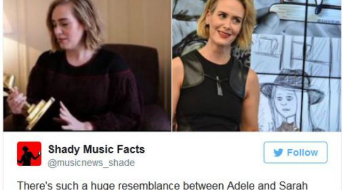 Adele dibandingkan dengan Sarah Paulson (Foto: Twitter/@musicnews_shade)