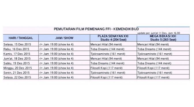 Jadwal nonton film-film Indonesia gratis yang diselenggarakan Kemendikbud.