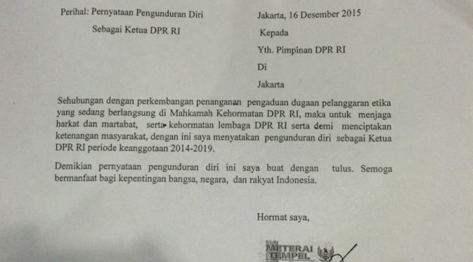 Top 3 Isi Surat Mundur Setya Novanto Dari Ketua Dpr News